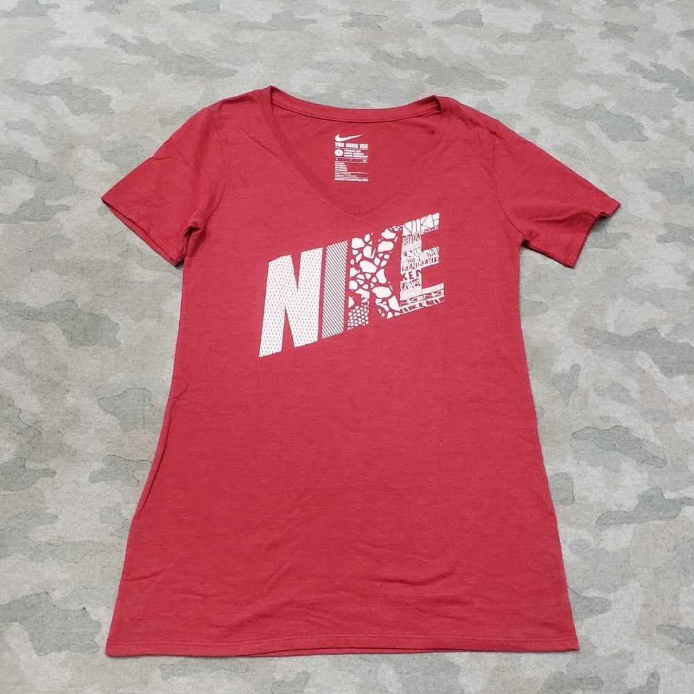 Nike Top Womens Small Red V-Neck Short Sleeve